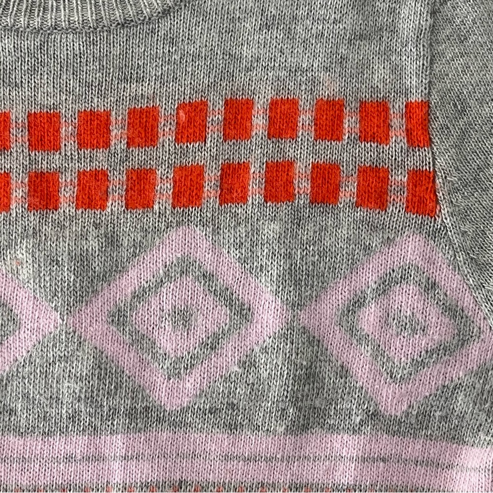 J.CREW Grey Pink & Orange Geometric Pattern Woman Merino Wool Blend Sweater Warm - Picture 4 of 7